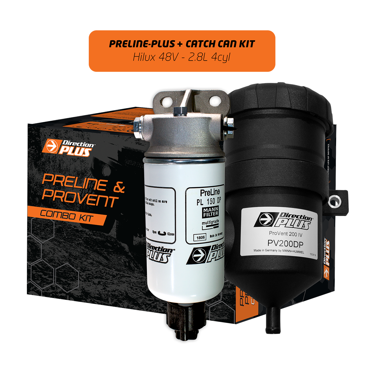 preline-plus pre-filter + Provent catch can kit general product image for Toyota HIlux 48V